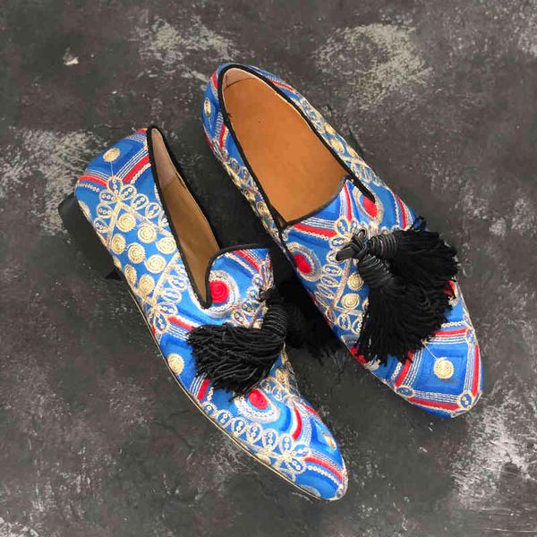 

embroidery tassel colorful fringe loafers for men flat shoes big size euro 38-46 wedding dress, Black