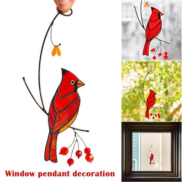 

cardinal bird stained glass ornament epoxy craft home window decoration hanging _wk decorative objects & figurines