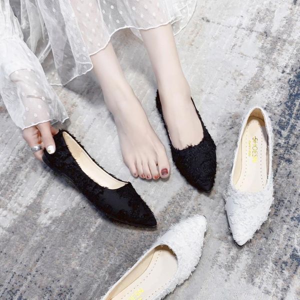 

sandals 2021 pointed women's casual shallow mouth flat shoes breathable soft bottom knit ballet woman single 35-40, Black