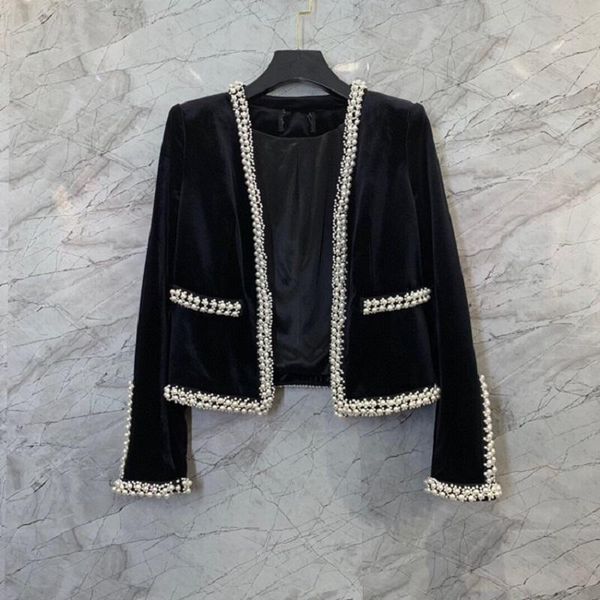 

women's jackets cardigan 2021 autumn winter outwear coat women hand made beading deco long sleeve black white coats xxl, Black;brown