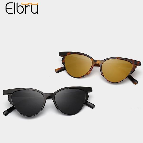

elbru 2021 fashion small cat eye sunglasses women half frame brand designer sunshades colorful eyewear clear uv400 sun glasses, White;black
