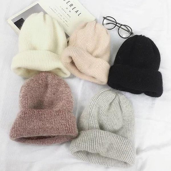 

beanie/skull caps women winter hat cover head knitted real fur fashion solid outwear warm skullies beanies cashmere autumn beanie cap, Blue;gray