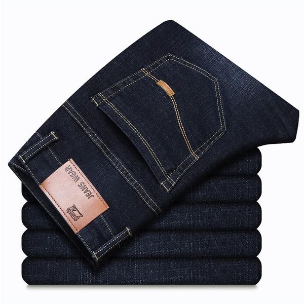 

autumn men's jeans fashion casual business trousers black stretch straight denim pants male clothes large size 40 42 44, Blue