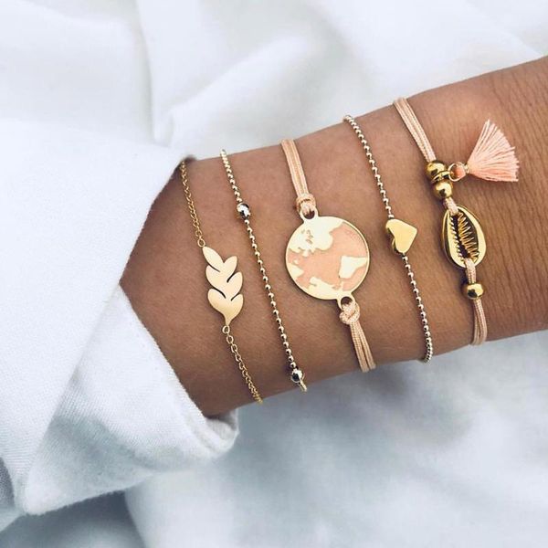 

link, chain fashion simple bracelet hollowed out irregular shape tassel ladies set for women jewelry gift mujer pulseras #4j06, Black
