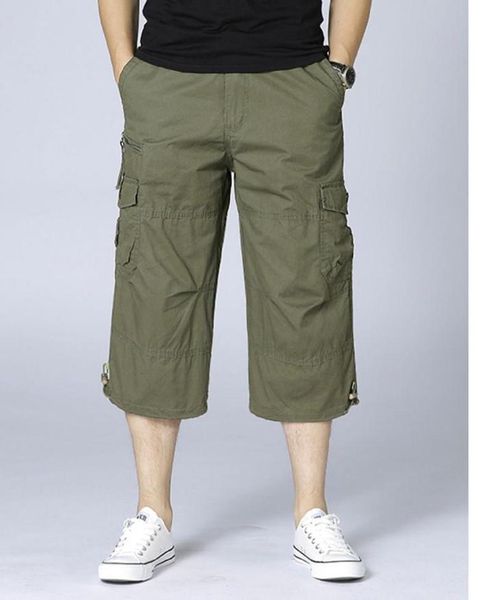 

men's shorts plus size 5xl 2021 loose summer men casual mid waist large straight knee cropped trousers with pocket 5colors, White;black