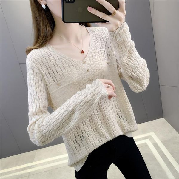 

women's sweaters 21093 (1 room on the 4 row 6) film v-neck pure color hollow out fake pocket pullovers [2000] 31, White;black