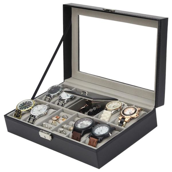 

watch boxes & cases black pu box case organizer jewelry display cabinet ring leather luxury storage pillows, Black;blue