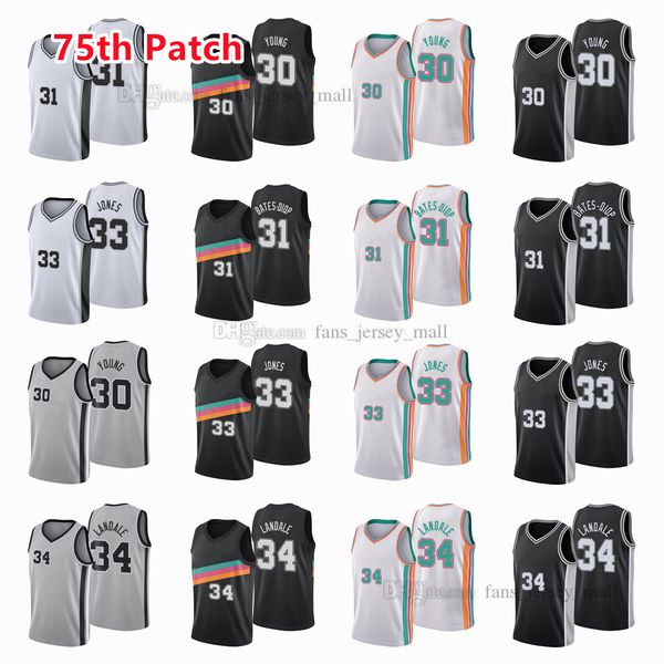

printed 75th patch city basketball jerseys thaddeus 30 young jock 34 landale tre 33 jones keita 31 bates-diop anthony 35 lamb jersey color w, Black;red