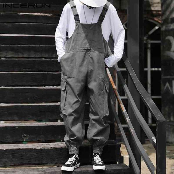 

jumpsuits solid color loose women pants streetwear fashion bib multi pockets susperders casual cargo overalls 5xl, Black