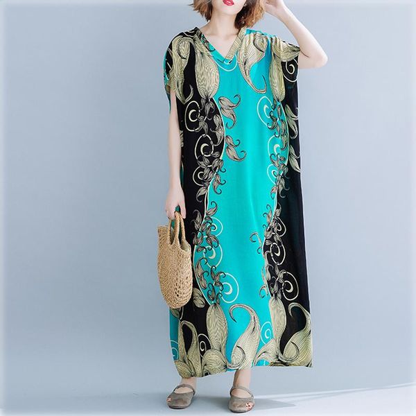 

ethnic clothing african dresses for women 2021 cotton colorful print elegant fashion v-neck loose batwing sleeves dress ca, Red