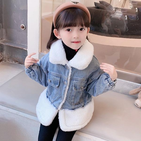 

jackets toddler girls denim coat thick warm girl coats kids cotton padded casual style clothing, Blue;gray