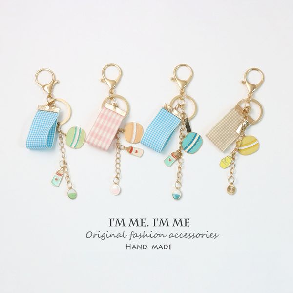 

fine key chain ins simple drop oil sweet macaron ribbon tassel alloy bag buckle accessories car ornament, Silver