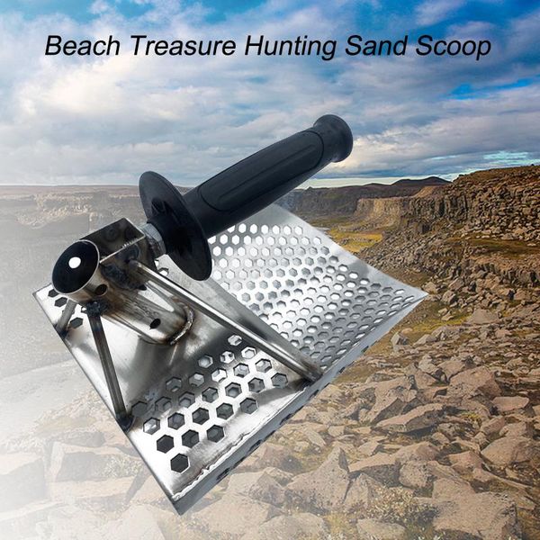 

sand scoop for metal detecting stainless steel with hexahedron 7mm holes beach treasure hunting shovel tool detectors
