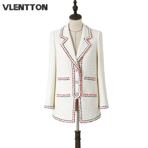 

women's suits & blazers 2021 spring autumn white vintage plaid wool tweed blazer women chic button suit coat female jacket office femi, White;black