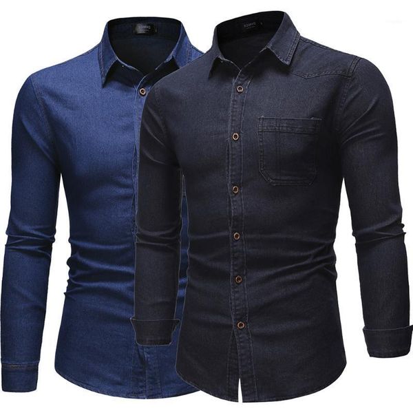 

men's casual shirts european and american simple solid color long-sleeved denim shirt classic office business suit, White;black