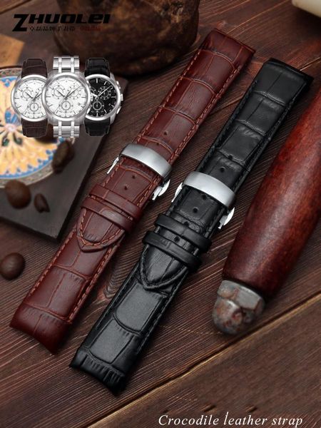 

watch bands curved end genuine leather watchband belt for t-issot t035 strap bracelets butterfly buckle replacement 22mm 23mm 24mm, Black;brown