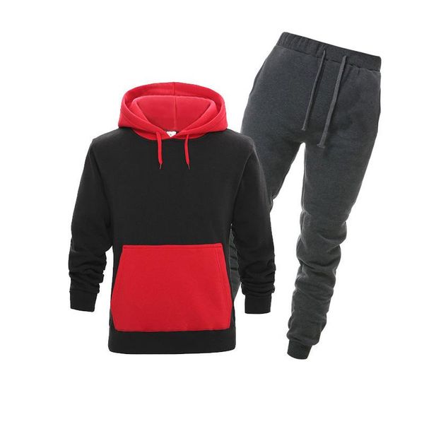 

men's tracksuits zogaa 2021 autumn fashion stitching casual suit hooded two-piece men clothing set mens joggers, Gray