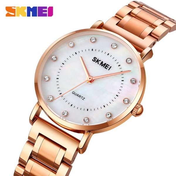 

wristwatches skmei classic luxury womens watches stainless steel casual quartz watch waterproof ladies elegant clock, Slivery;brown