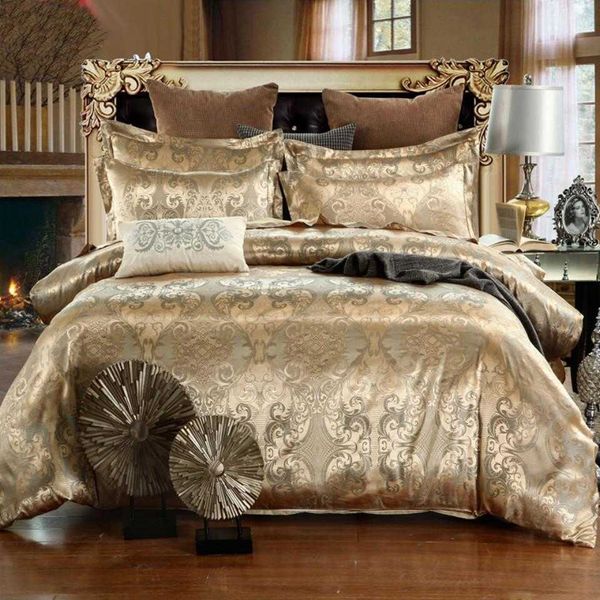 Set di biancheria da letto jacquard di lusso Copripiumino king size Trapunta matrimoniale in lino Trapunta dorata Alta qualità per adulti