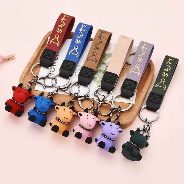 

bag parts & accessories fashion resin sitting calf key ring of the ox year chinese zodiac decoration men's and women's bags pendan, Black
