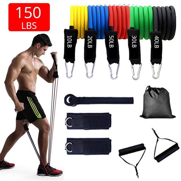 

11pcs/set fitness resistance tube band yoga gym stretch pull rope exercise training pilates gum elastic set bands