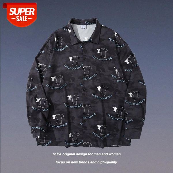 

tkpa couple long-sleeved shirt men's dark letters tie-dye thin shoulder jacket super #1t2s, White;black