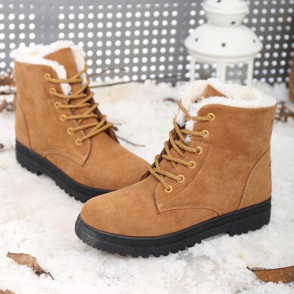 

boots winter british style snow women warm fluffy plush lining cover feet comfortable non slip sole fashion classic shoes ladies, Black