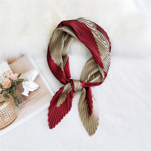 

scarves 2021 pleated small square satin silk scarf women stripe floral printed wrap handkerchief designer, Blue;gray