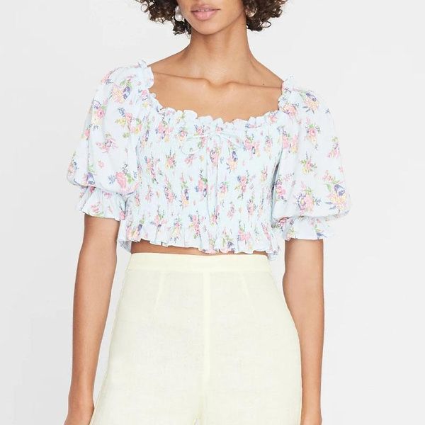 

women's blouses & shirts summer women 2021 casual printing blue blouse loose, White