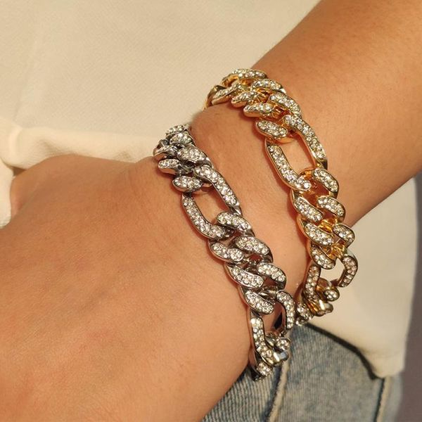 

link, chain iced out micro paved rhinestone curb cuban link bracelets women men jewelry gold silver color chunky miami bracelet, Black