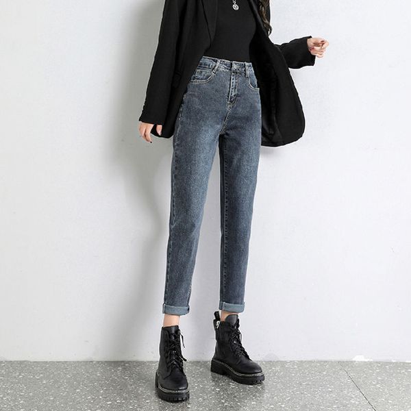 

high-waisted woman mother boyfriend jeans for the bigger women deniharem pants women's clothes streetwear street 2021, Blue