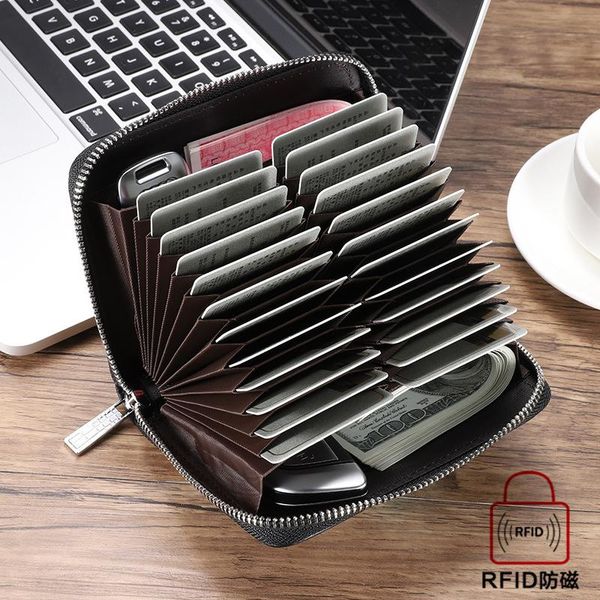 

card holders genuine leather man bags rfid organ holder men's passport id large-capacity coin purse wallet unisex, Brown;gray