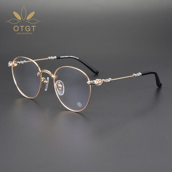 

design handmade jiandankeluo xinchao versatile glasses ultra light pure titanium round frame with myopia for men and women, White;black