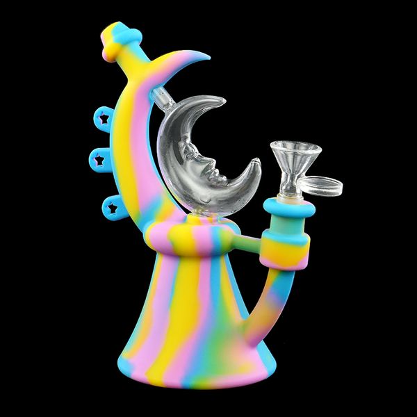 7.6 '' Moon Dab rig bong in vetro tubo flessibile in silicone giunto lampadina narghilè tubi olio luminoso bngs