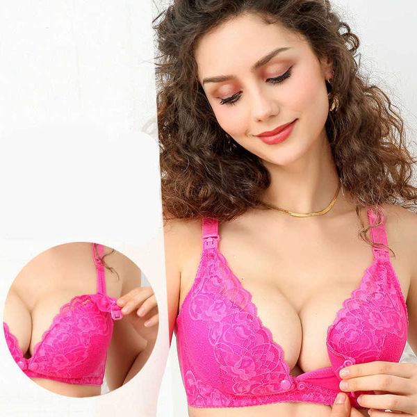 Bottone frontale Maternità Reggiseno allattamento Anti-galattorrea pad Morbido e traspirante Fiore di pizzo Donne incinte Allattamento al seno Biancheria intima Y0925