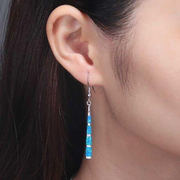 

dangle & chandelier bohemian women earrings tassel striped long drop fahison blue opal christmas gift accessories jewelry, Silver