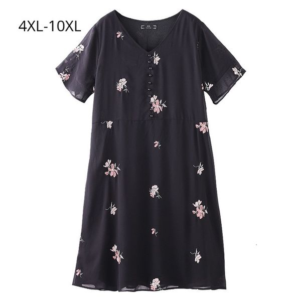 

dresses plus size 10xl 9xl 8xl 4xl women summer short sleeves dress femme elegant floral print chiffon clothing ol work wearing dresses, Black;gray