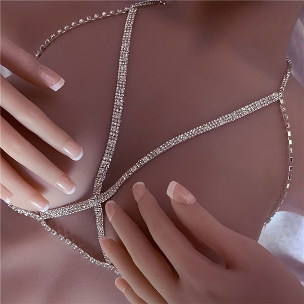 

fashion body chain accessories diamond claw bikini chest, Silver