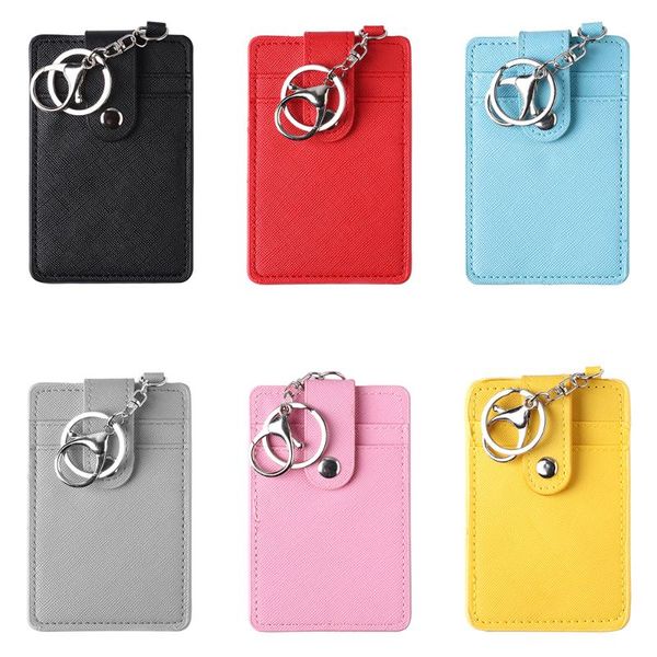 

card holders 2021 portable id holder bank bus cards cover badge case office work keychain keyring tool protective shell, Brown;gray