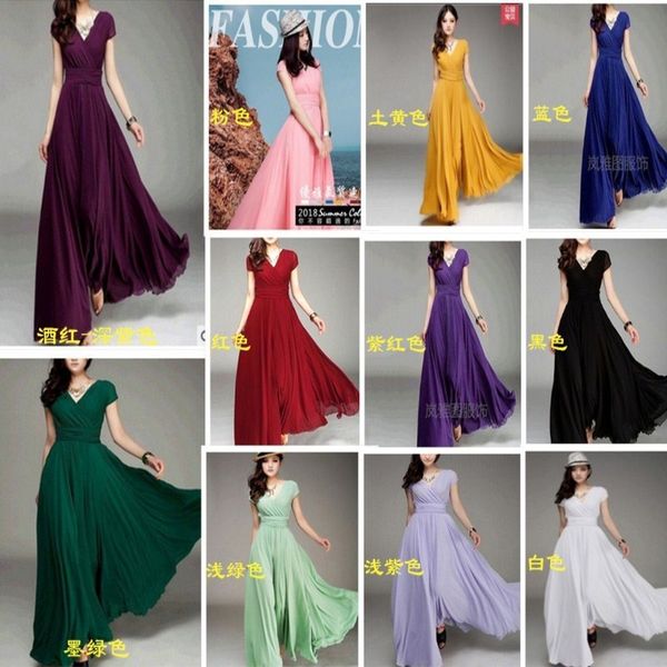 

dress summer bohemian new v-neck waist short sleeve long skirt, White;black