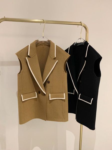 

ladies 2021 fashion sleeveless mid-length contrast wool suit vest 1110 women's vests, Black;white