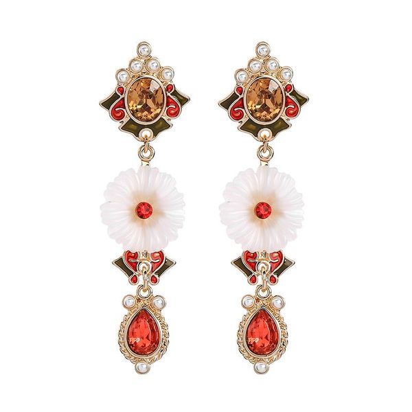 

uer wholesale white resin flower red glass crystal water drop earrings christmas party jewelry ed01631c dangle & chandelier, Silver