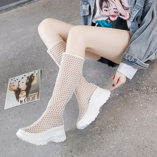 

Boots Spring Medium Heel Leisure High Boots, Cold Hip Long Summer Wedge Web Celebrity, Black