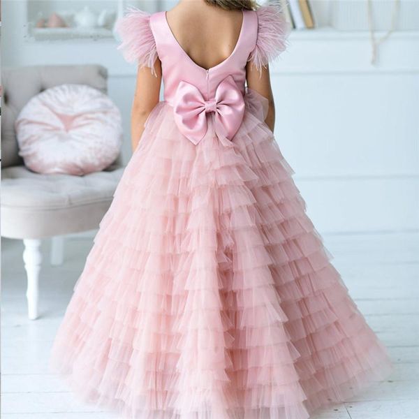 

girl's dresses a-line tulle girl wedding party dress satin bow sashes communion pageant gown kid celebrity, Red;yellow