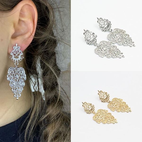 

dangle & chandelier 2021 bohemia vintage hollow leaves drop earrings women's jewelry big brand exaggerated female brincos bijoux gift, Silver