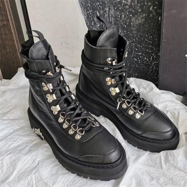 

boots women leather genuine shoes woman ankle metal decoration motorcycle zapatos de mujer flat round toe, Black