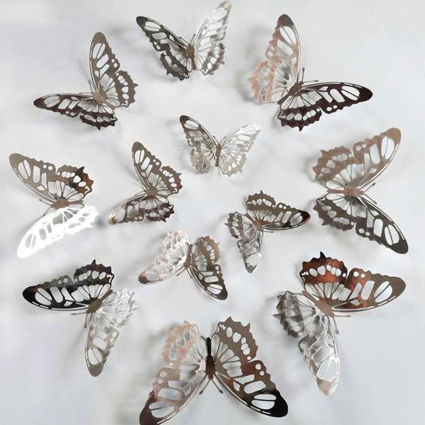 

wall stickers 12pcs/set hollow 3d butterfly sticker rose gold/golden/silver diy art home decor decoration