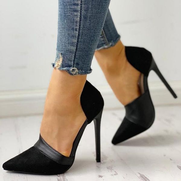 

dress shoes women high heels pumps pointed toe work woman fashion flock 11cm weeding office career elegant, Black