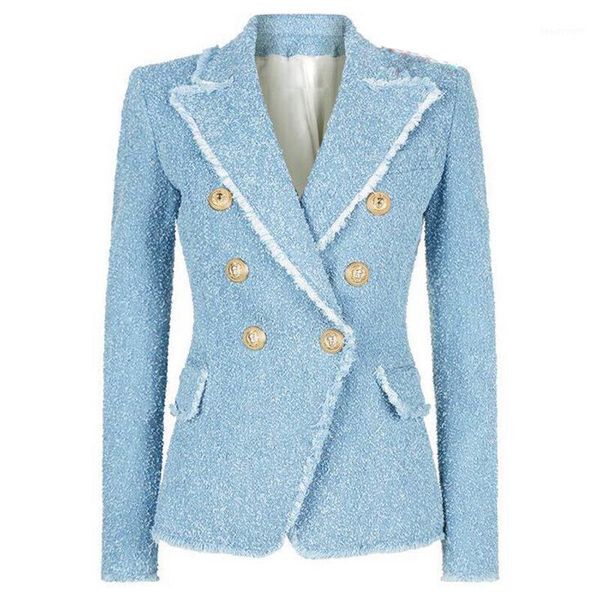 

women's suits & blazers 2021 brand fashion metal double-breasted brushed tassel weaving self-cultivation commuter woman blazer, White;black