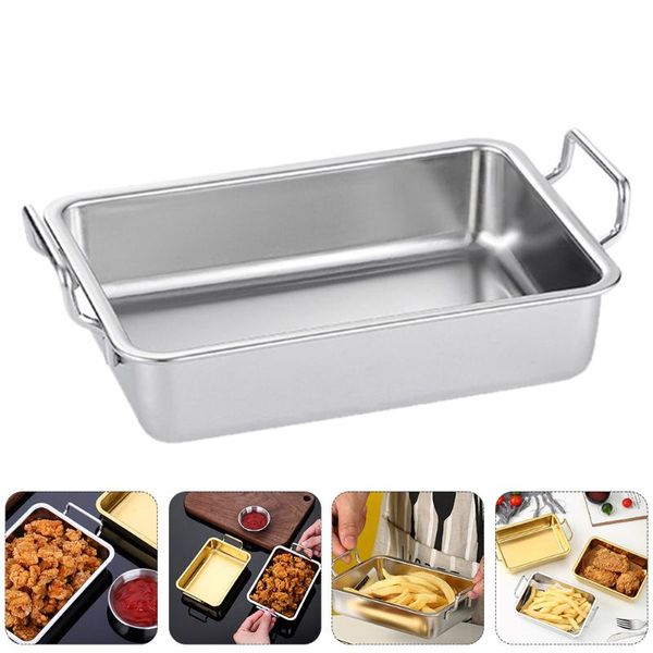

dishes & plates 1pc tray with handles stainless steel plate practical snack dish